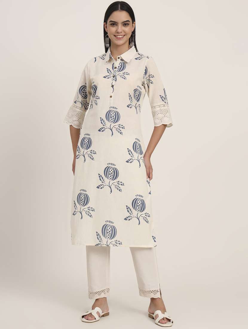 women floral three quarter sleeve a-line kurta - 21993647 - Standard Image - 4