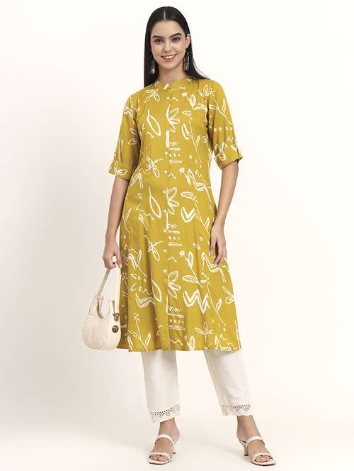 women printed three quarter sleeve a-line kurta - 21993648 -  Standard Image - 0