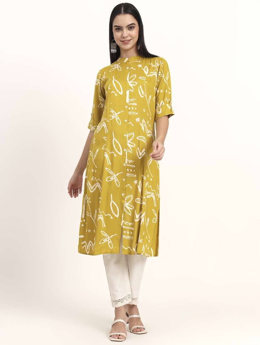 women printed three quarter sleeve a-line kurta - 21993648 - Standard Image - 1