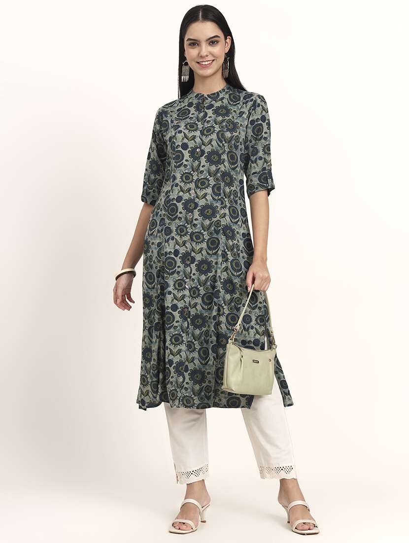 women floral three quarter sleeve a-line kurta