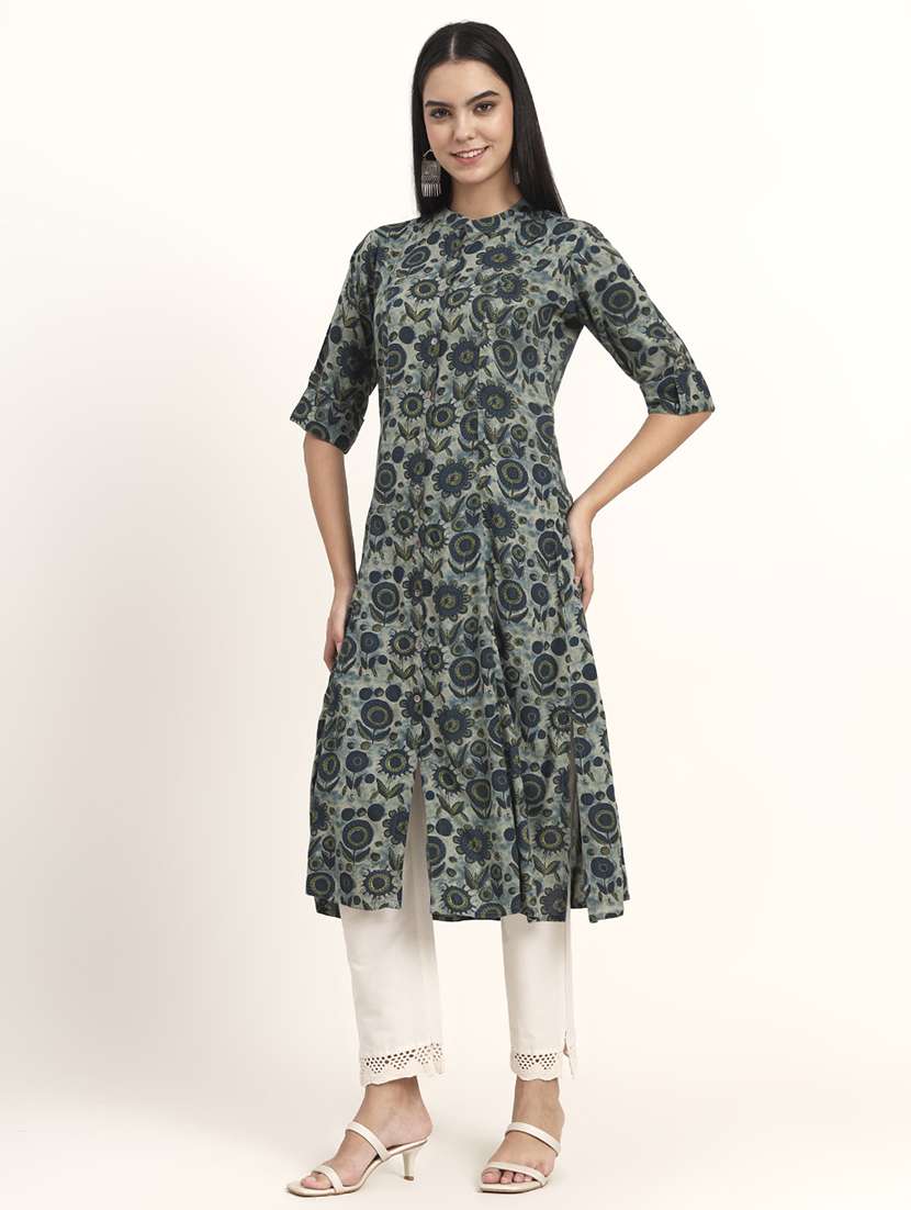 women floral three quarter sleeve a-line kurta - 21993649 - Standard Image - 4