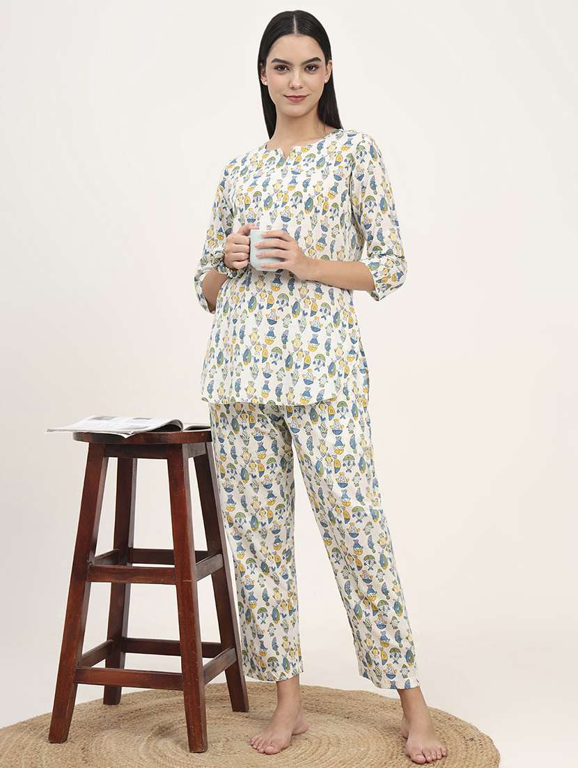 women printed nightwear pyjama set