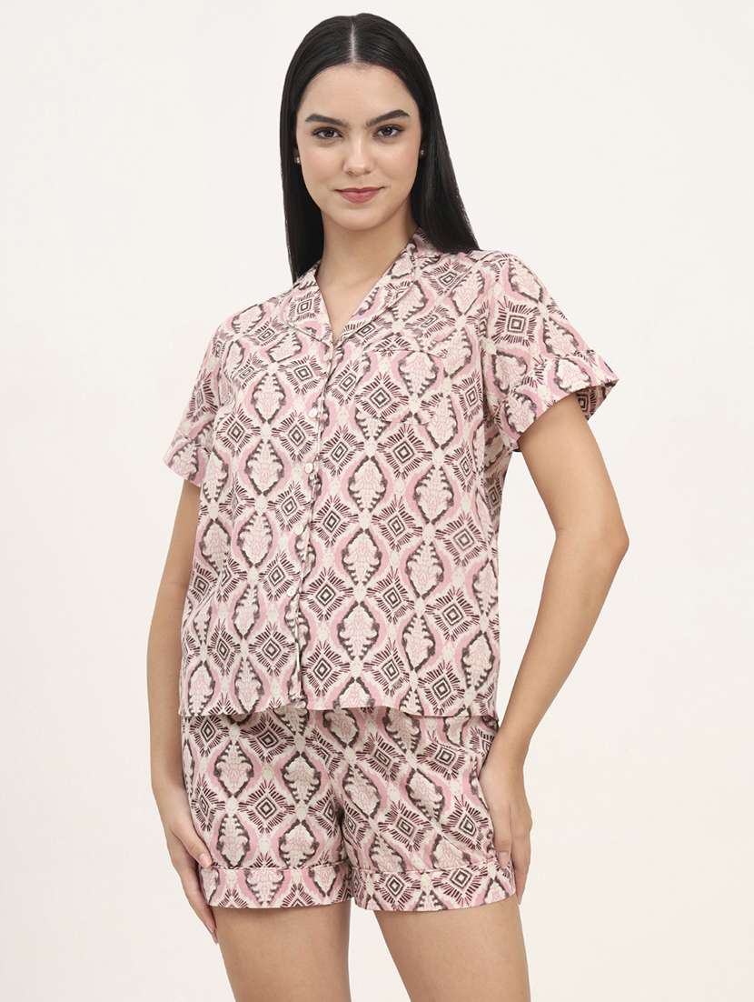women printed nightwear shorts set