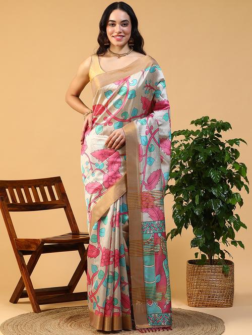 women kalamkari printed saree with blouse - 21993735 -  Standard Image - 0