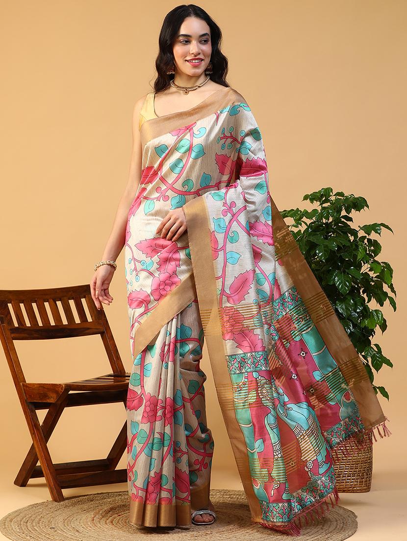 women kalamkari printed saree with blouse - 21993735 -  Standard Image - 1