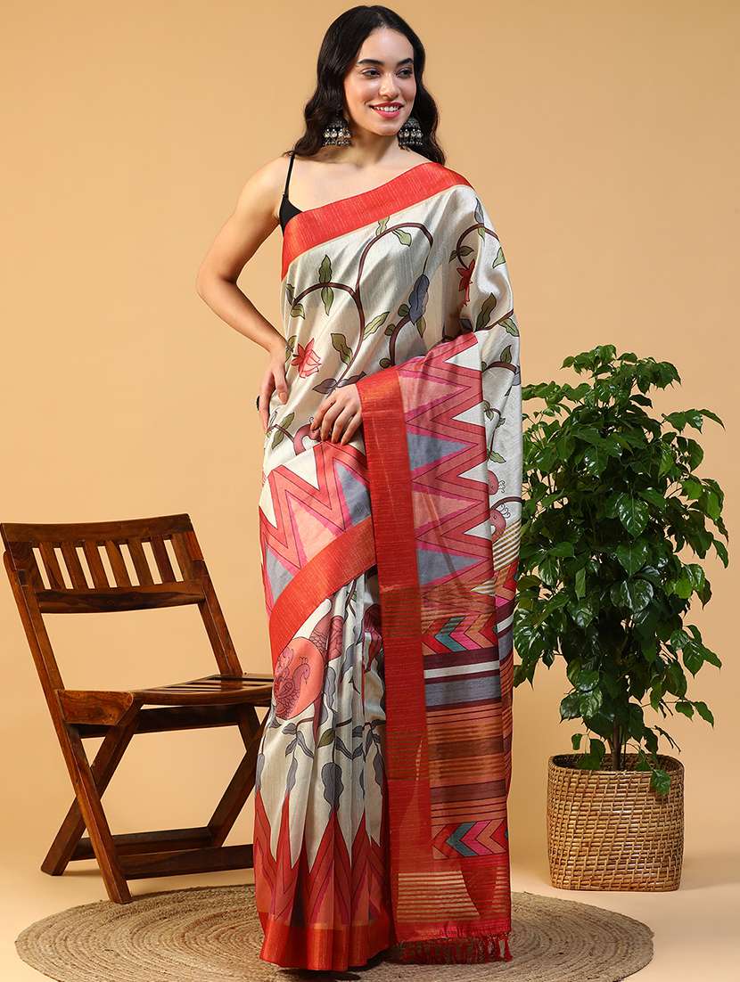 women printed casual wear saree with blouse