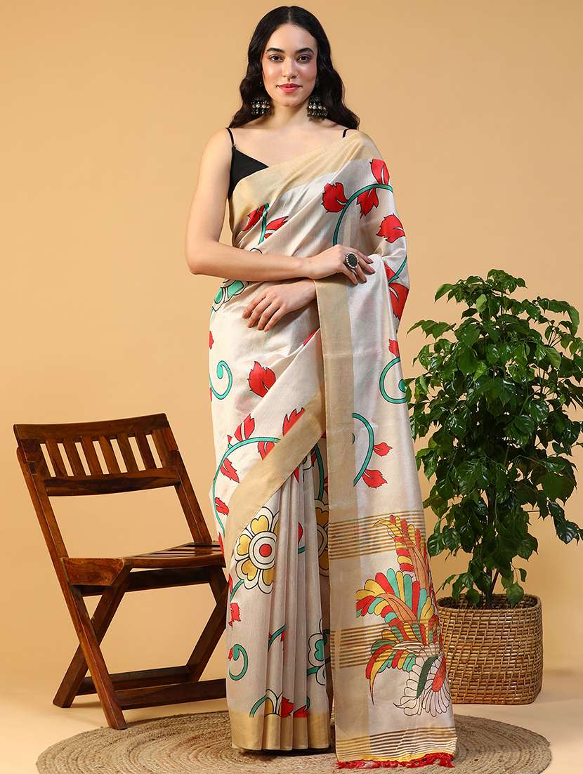 women kalamkari printed saree with blouse