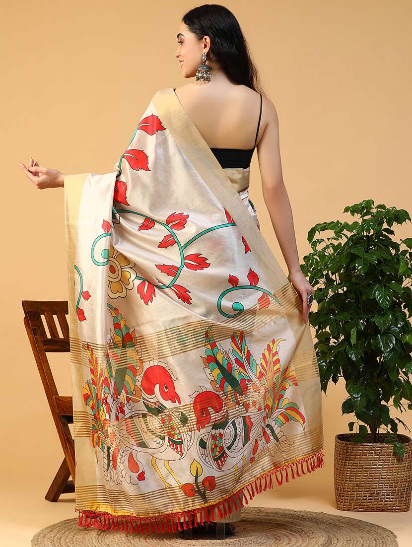 women kalamkari printed saree with blouse - 21993737 - Standard Image - 4