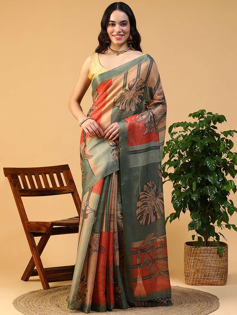 women printed casual wear saree with blouse