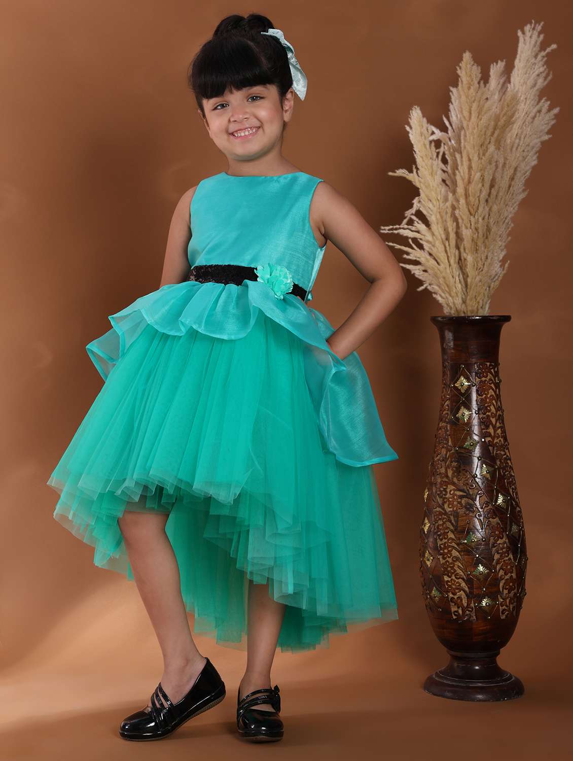 girls solid sleeveless high low dress