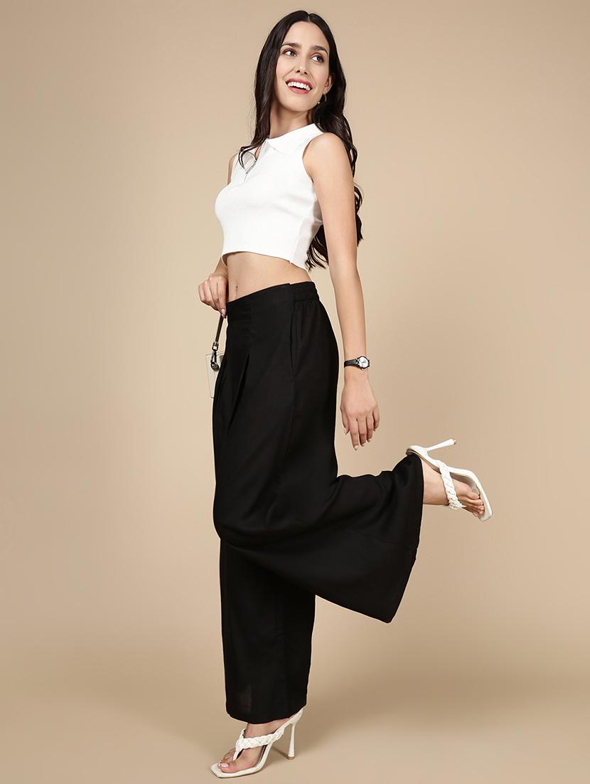 women solid high rise flared palazzo - 21993779 - Standard Image - 4