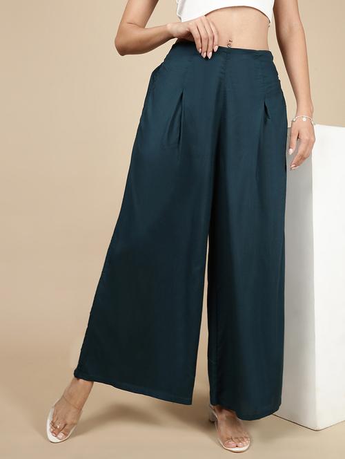 women solid high rise flared palazzo - 21993780 - Standard Image - 0
