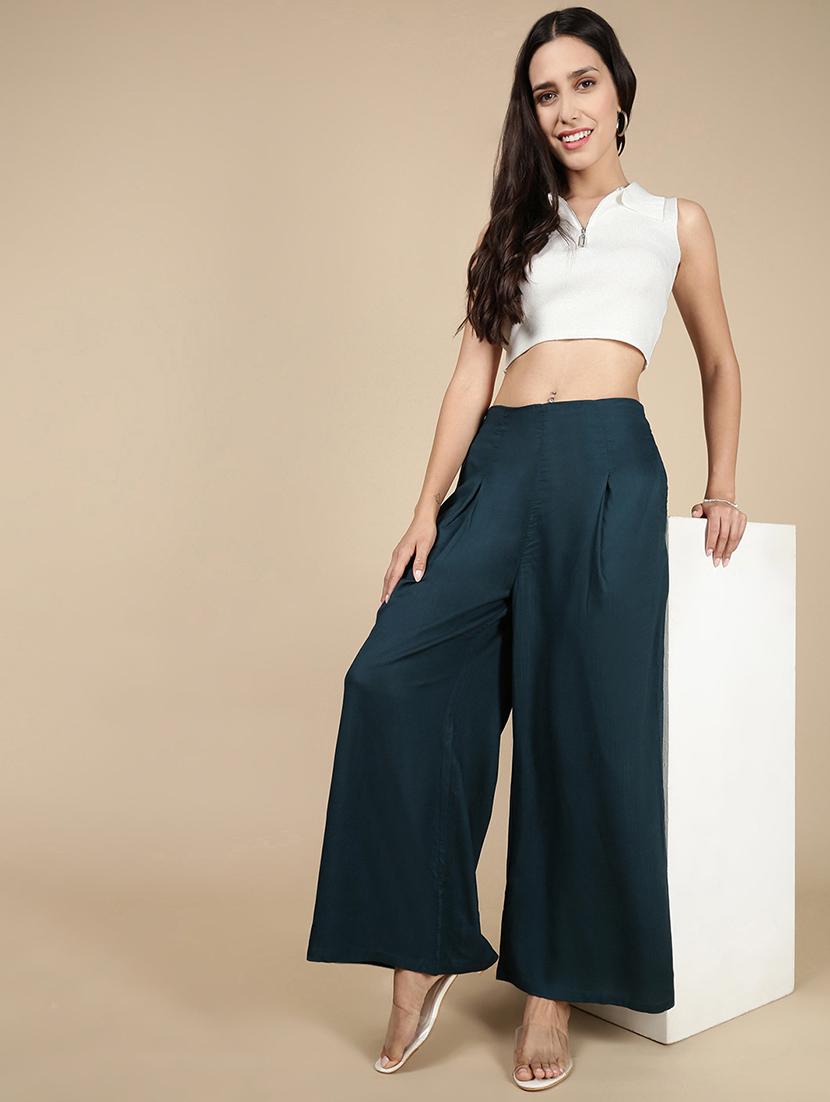 women solid high rise flared palazzo - 21993780 - Standard Image - 4