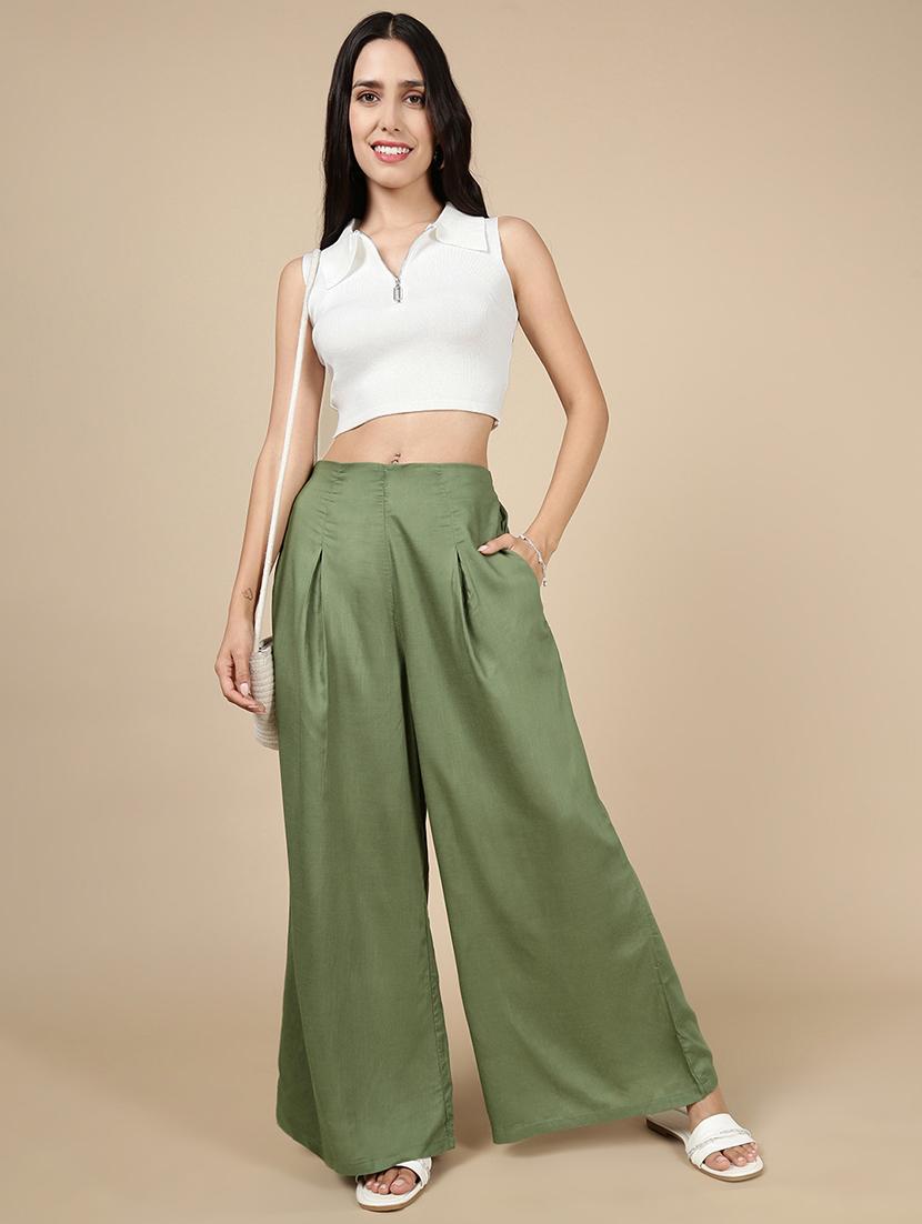 women solid high rise flared palazzo - 21993782 - Standard Image - 4