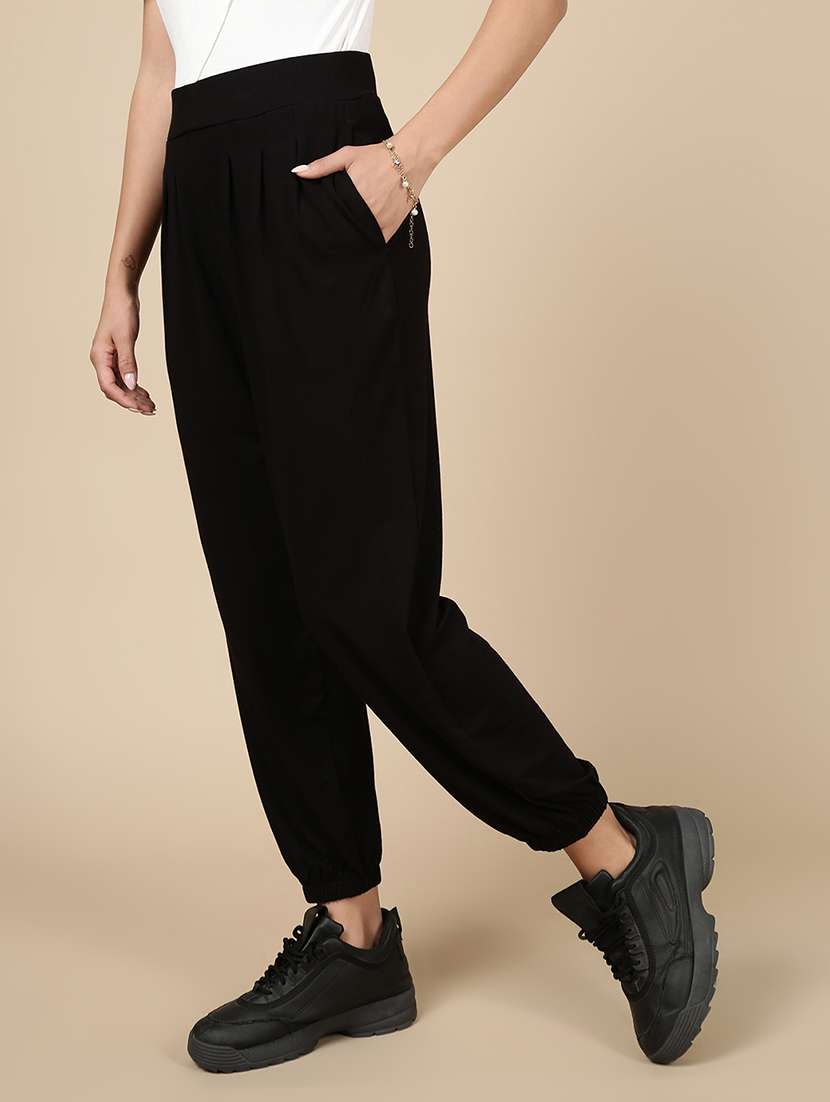 women black solid mid rise jogger - 21993783 -  Standard Image - 1