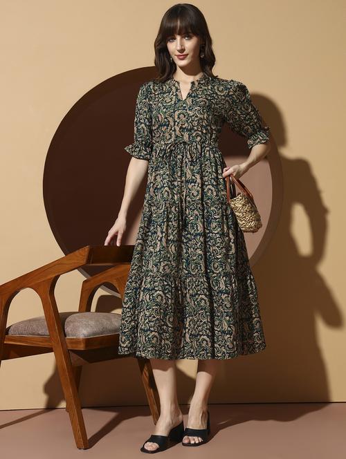 women printed puff sleeve tiered dress - 21993785 -  Standard Image - 0