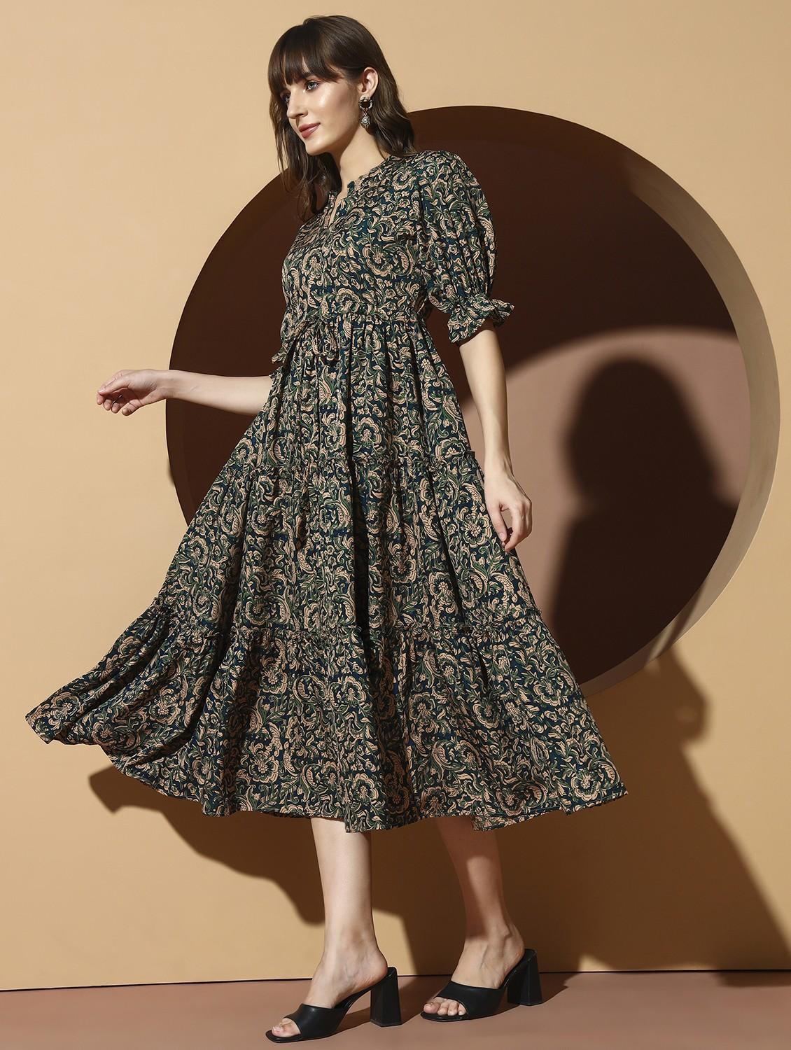 women printed puff sleeve tiered dress - 21993785 -  Standard Image - 1