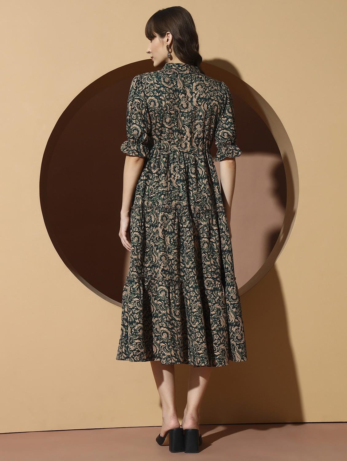 women printed puff sleeve tiered dress - 21993785 - Standard Image - 4