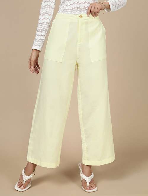 women solid mid rise wide leg trouser - 21993789 - Standard Image - 0