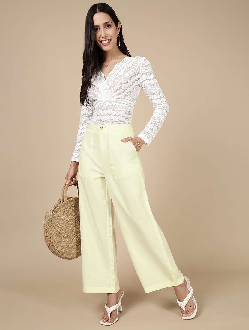 women solid mid rise wide leg trouser - 21993789 - Standard Image - 1