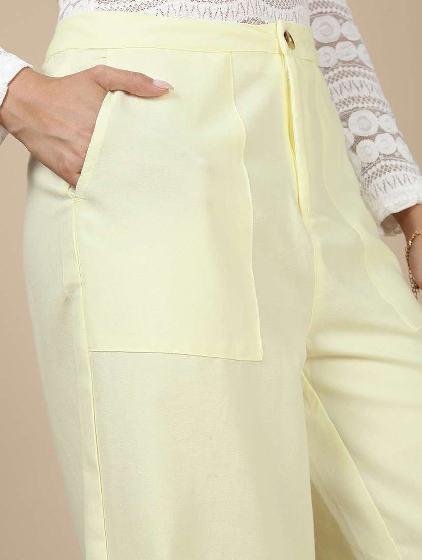 women solid mid rise wide leg trouser - 21993789 - Standard Image - 4