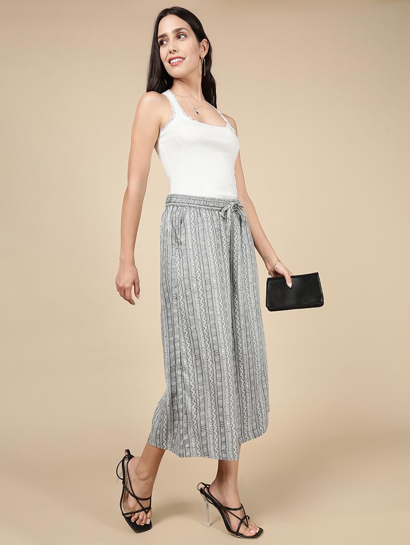 women grey printed mid rise culottes - 21993790 - Standard Image - 4