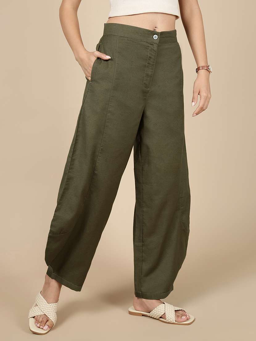 women solid mid rise wide leg trouser - 21993791 -  Standard Image - 1