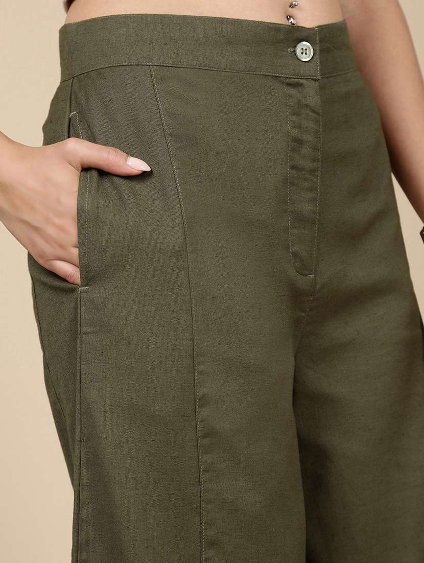 women solid mid rise wide leg trouser - 21993791 -  Standard Image - 4