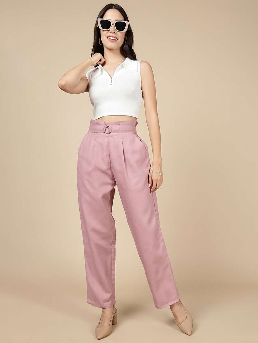 women solid high rise straight trouser - 21993792 -  Standard Image - 4