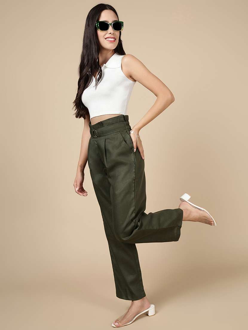 women solid high rise straight trouser - 21993793 -  Standard Image - 4
