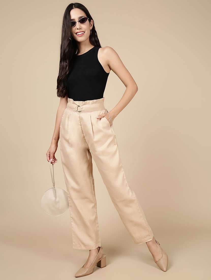 women solid high rise straight trouser - 21993794 - Standard Image - 4