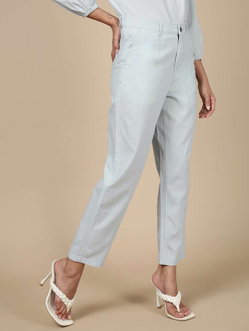 women solid mid rise straight trouser - 21993798 - Standard Image - 1