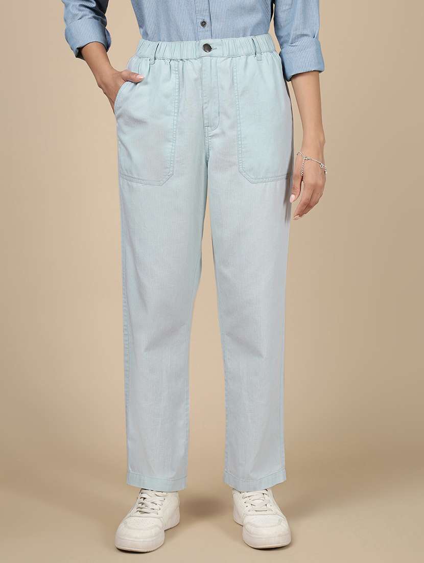 women solid mid rise straight trouser - 21993800 -  Standard Image - 1