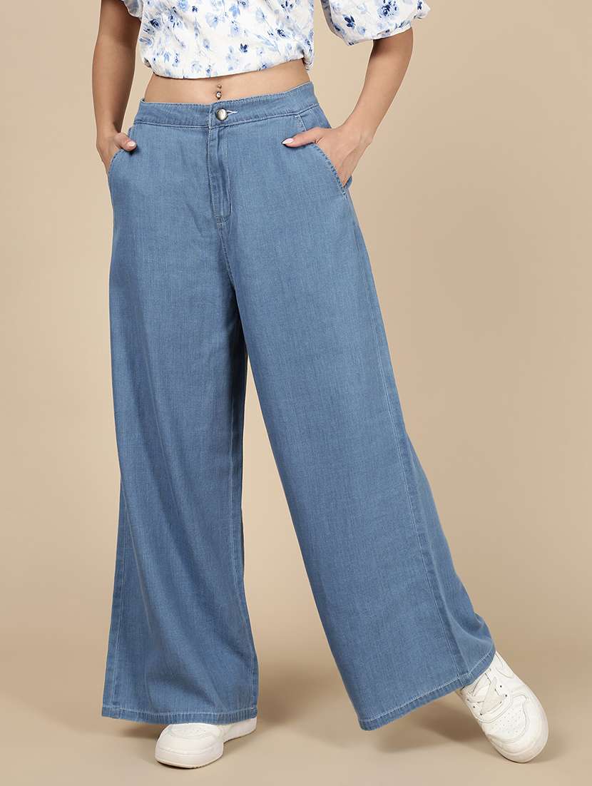 women solid mid rise wide leg trouser - 21993803 -  Standard Image - 1