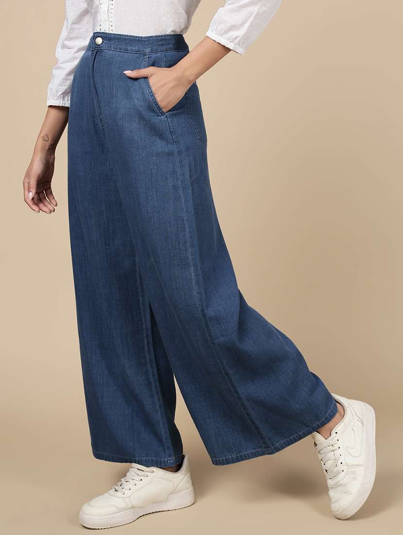 women solid high rise wide leg trouser - 21993804 -  Standard Image - 1