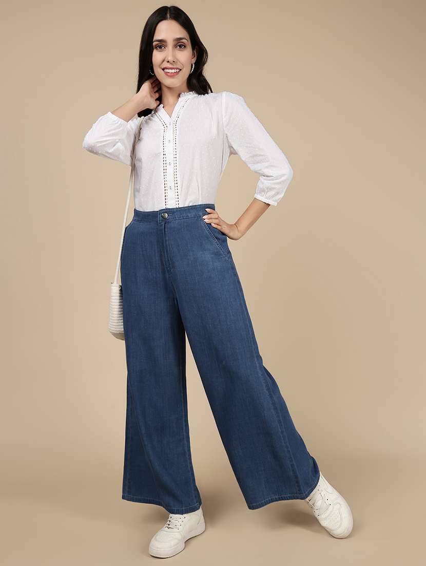 women solid high rise wide leg trouser - 21993804 -  Standard Image - 4