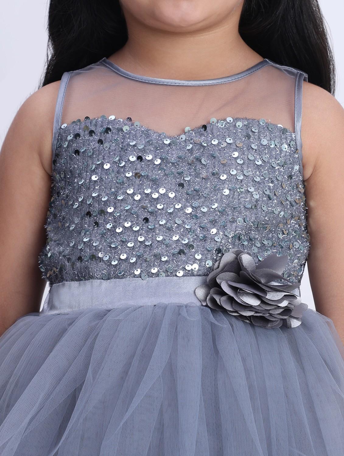 girls grey sequined sleeveless flared party gown - 21993831 - Standard Image - 4