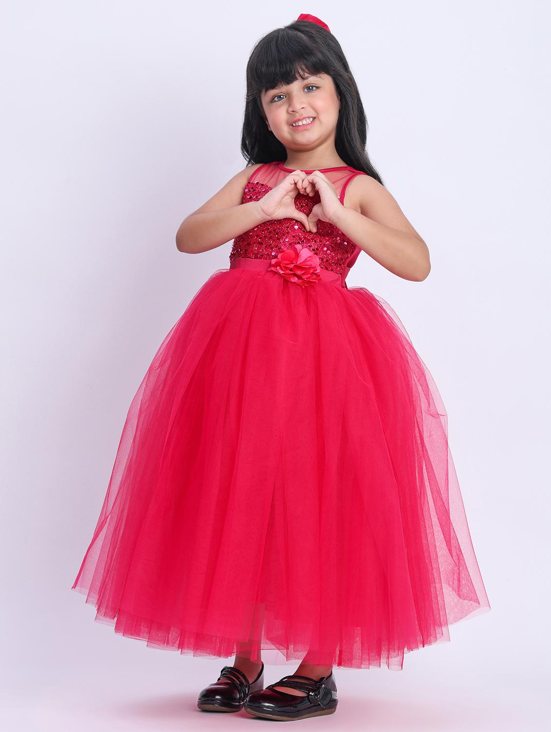 girls pink sequined sleeveless flared party gown - 21993832 -  Standard Image - 1