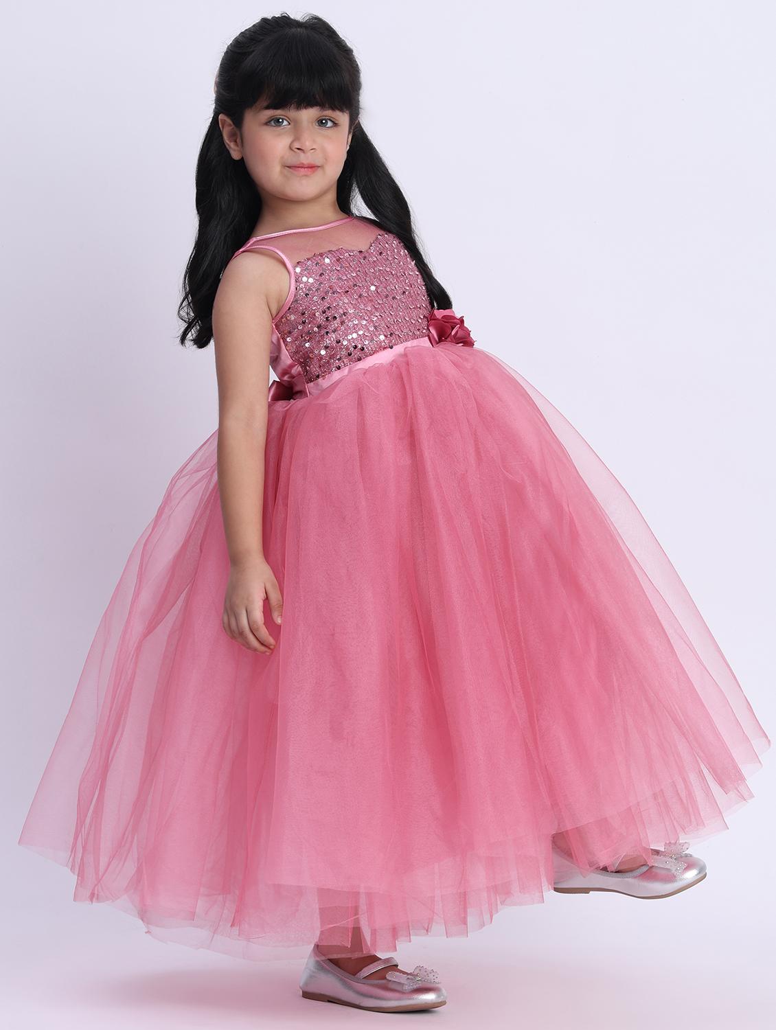 girls pink sequined sleeveless flared party gown - 21993833 - Standard Image - 1