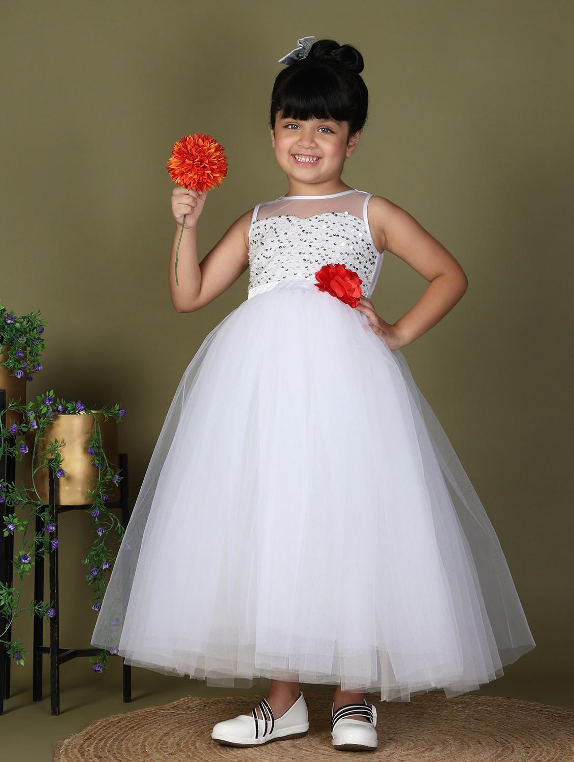 girls white sequined sleeveless flared party gown - 21993834 - Standard Image - 1