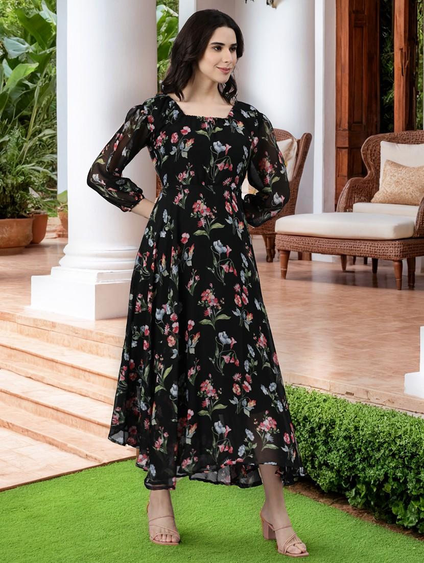 women black floral print fit & flare dress - 21993875 -  Standard Image - 1