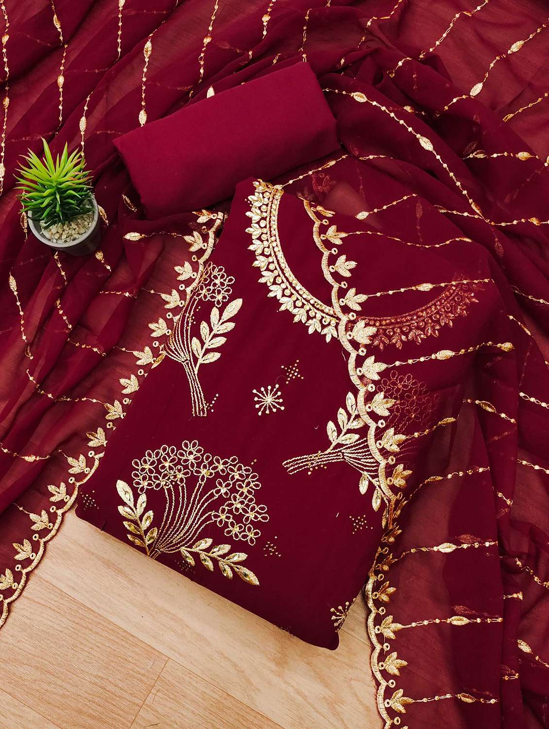 women embroidered unstitched suit set - 21993881 -  Standard Image - 1