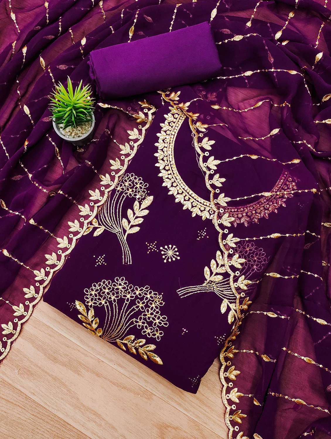 women embroidered unstitched suit set - 21993884 -  Standard Image - 1