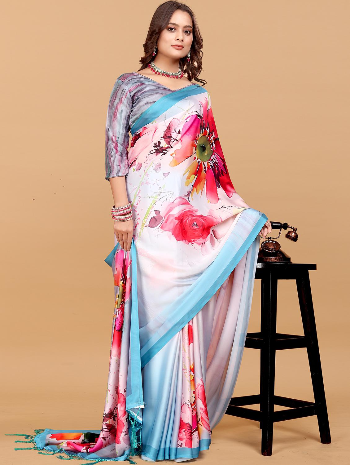 women floral printed saree with blouse - 21993922 - Standard Image - 1