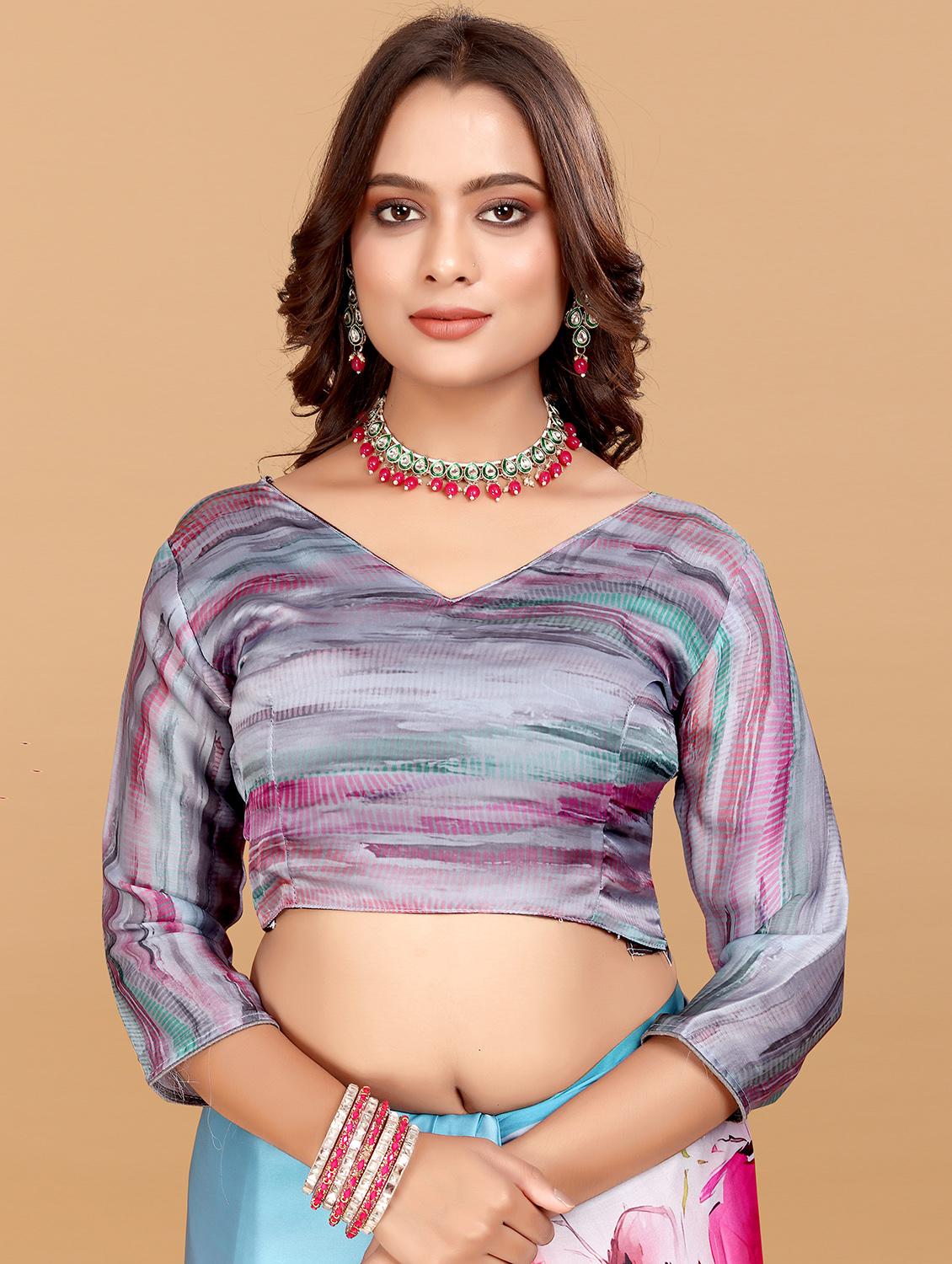 women floral printed saree with blouse - 21993922 - Standard Image - 4