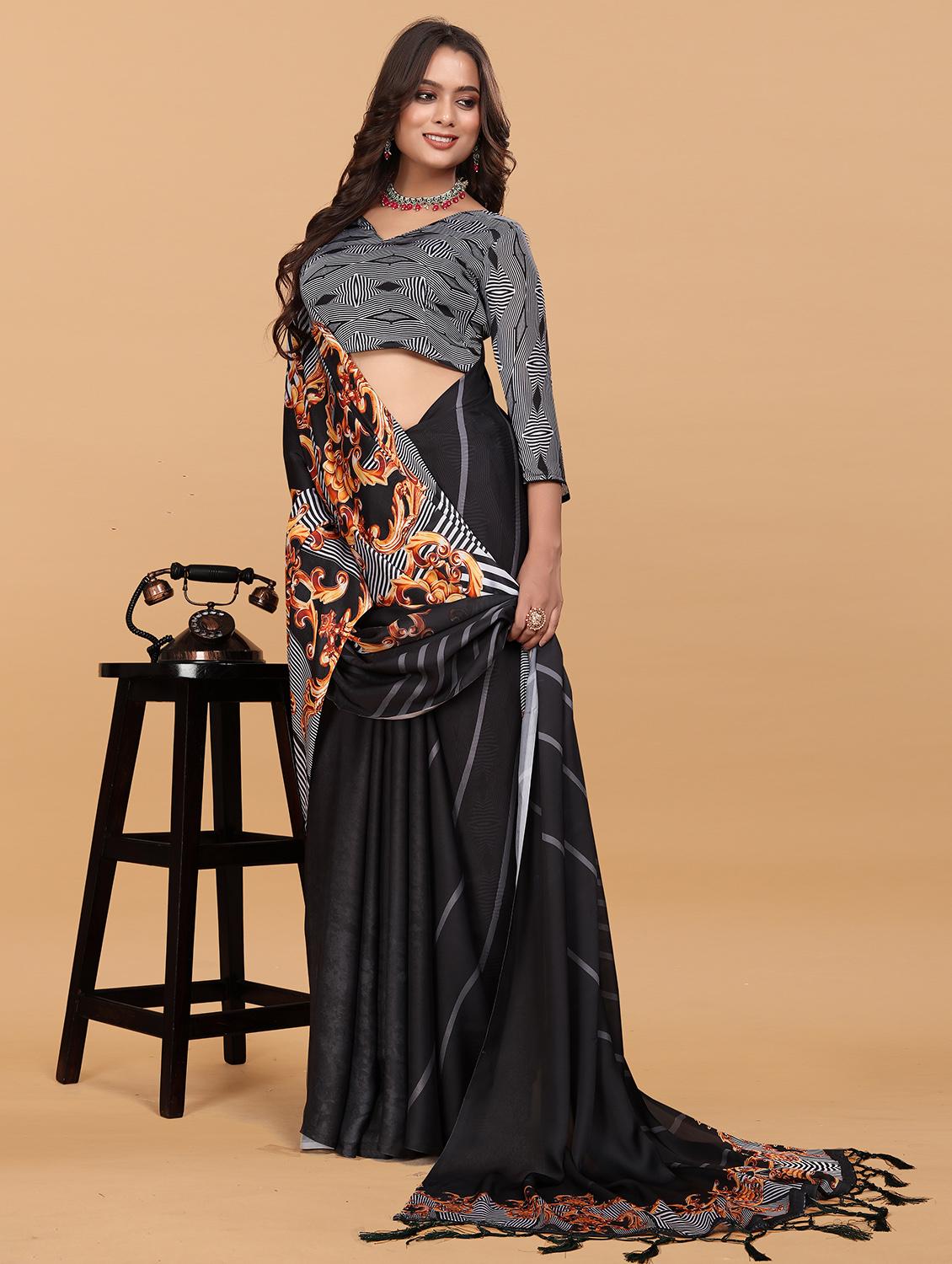 women printed casual wear saree with blouse - 21993923 - Standard Image - 1