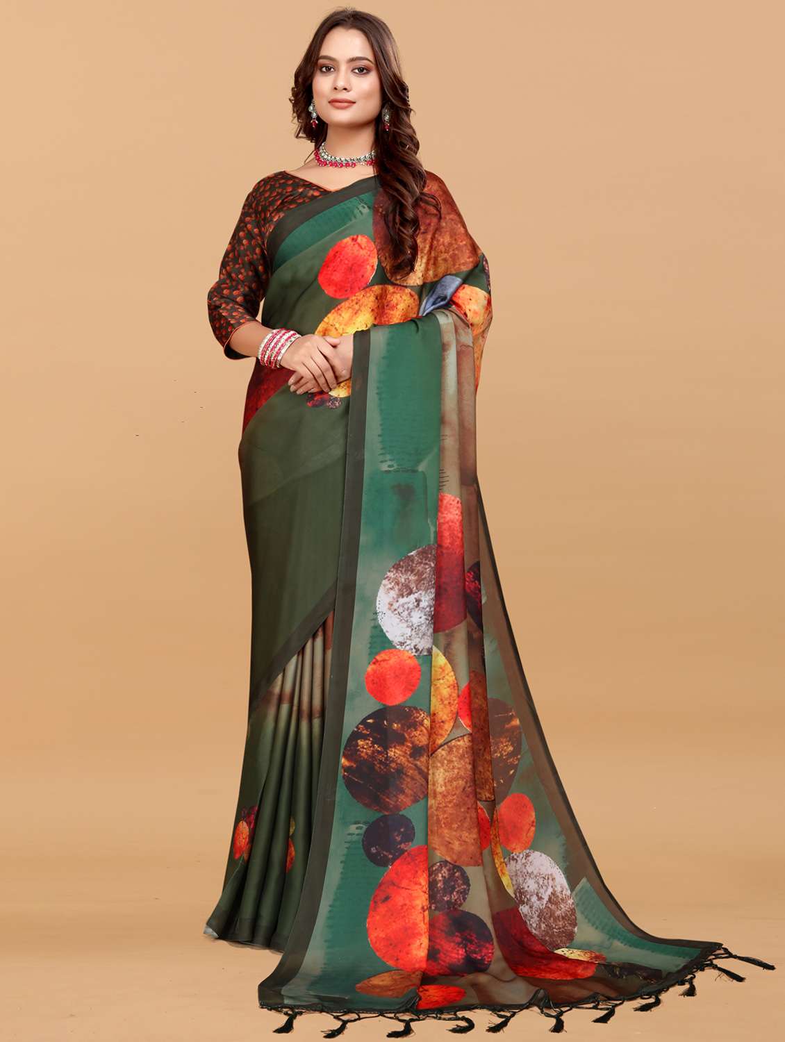 women printed casual wear saree with blouse