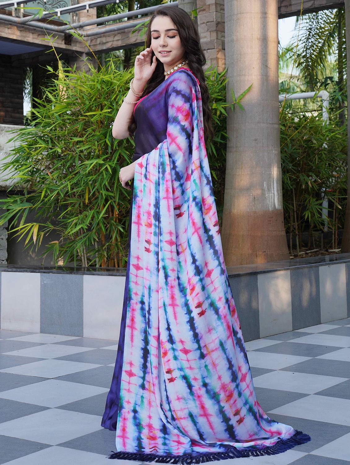women tie & dye printed saree with blouse - 21993931 - Standard Image - 1