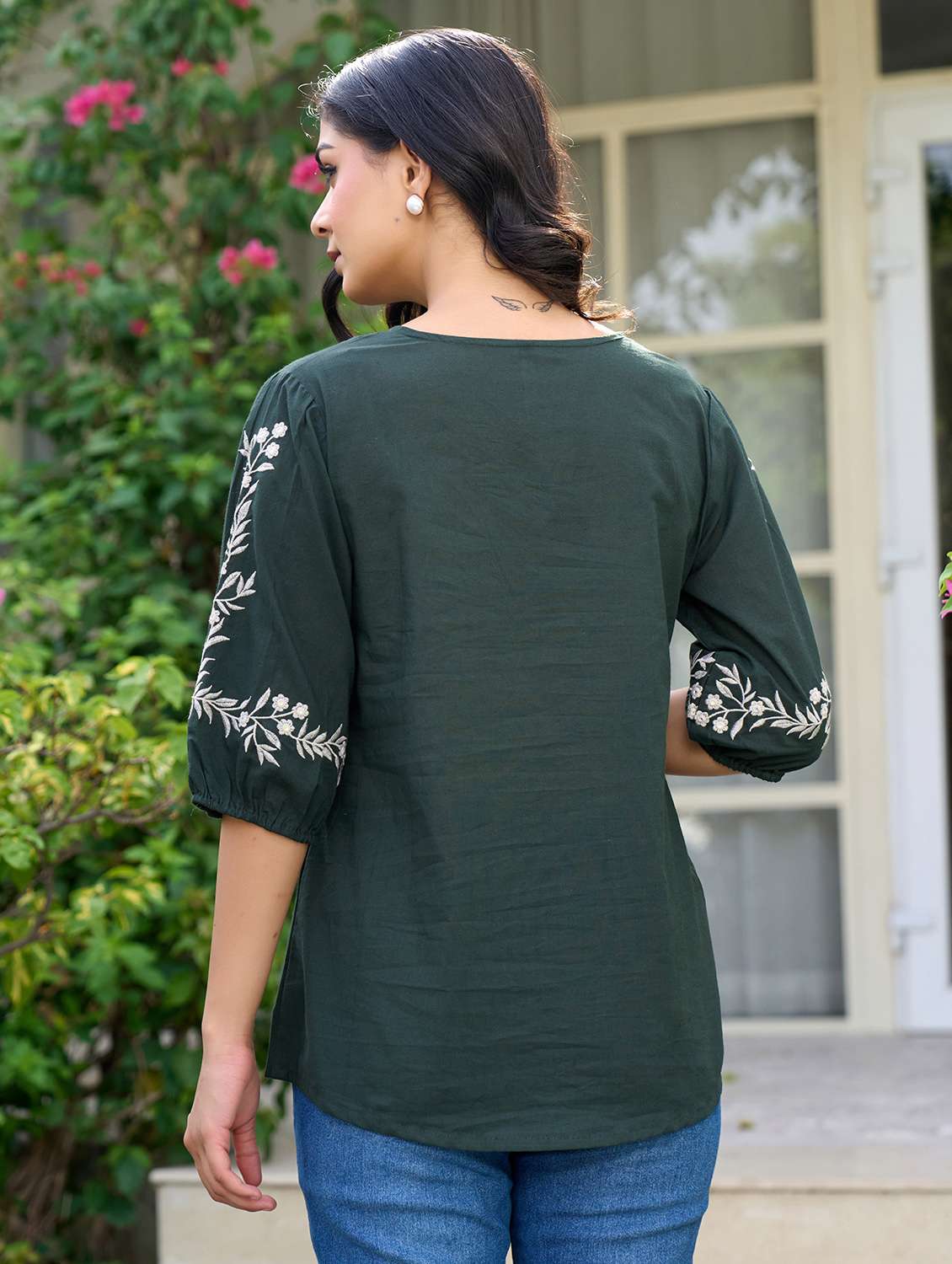 women solid with work puff sleeve ethnic top - 21994518 -  Standard Image - 1