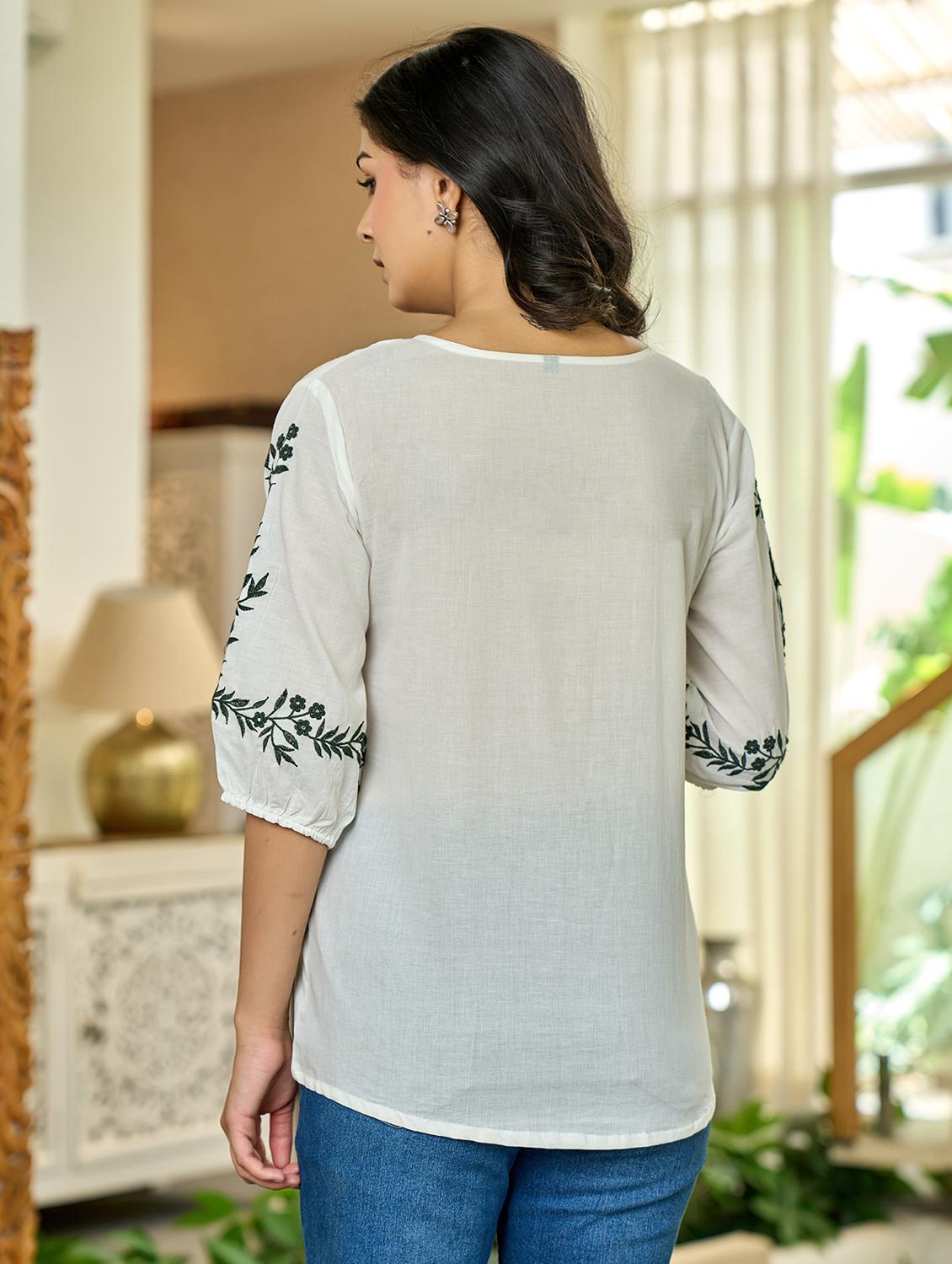 women solid with work puff sleeve ethnic top - 21994521 -  Standard Image - 1